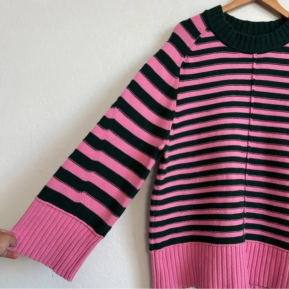Anthropologie/Maeve Sweater Women Medium Pullover Boxy Slouchy Stripe Pink Green - Picture 4 of 10
